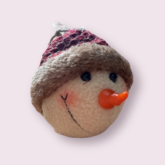 Snowman Face Holiday Christmas Tree Ornament Carrot Nose And Hat 6” Tall - Picture 2 of 6